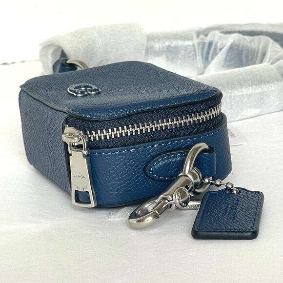 Coach Mini Crossbody Pouch Blue Crossgrain Leather CP271 Cards Earbuds Case - Picture 8 of 11